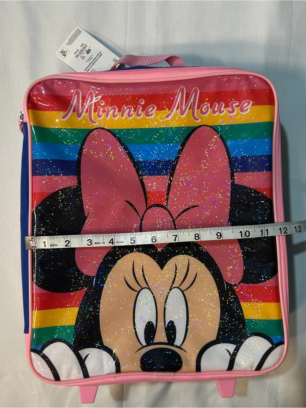 Disney Minnie Mouse Girls 14” Rolling Suitcase Luggage Retracting Handle Rainbow
